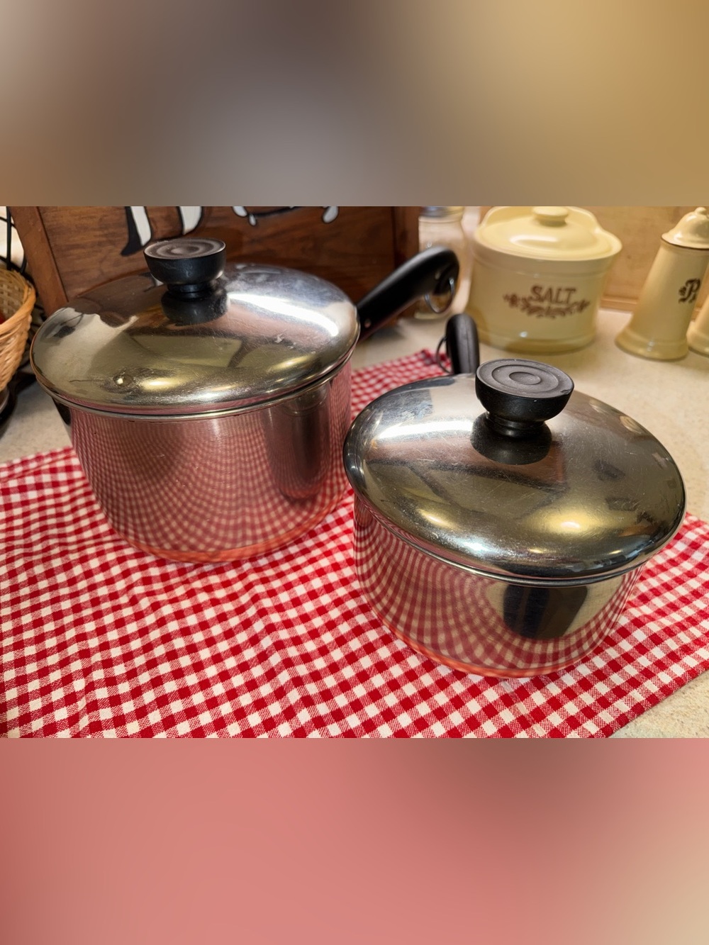 Vintage Pre-1968 Double Ring Revere Ware Copper Bottom Pots w/ Lids